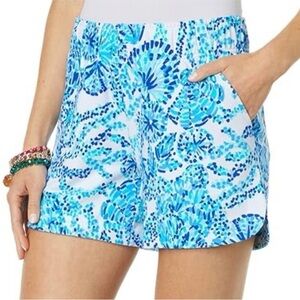 Lilly Pulitzer Kyler Mid Rise Knit Short Turquoise Oasis Shell Me You Love Me